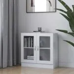Dulap cu vitrină, alb, 82,5 x 30,5 x 80 cm, lemn prelucrat