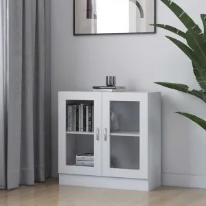 Dulap cu vitrină, alb, 82,5 x 30,5 x 80 cm, lemn prelucrat