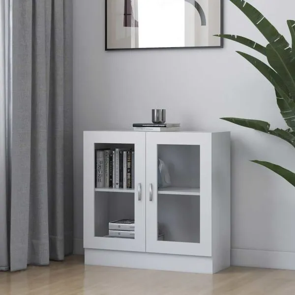 Dulap cu vitrină, alb, 82,5 x 30,5 x 80 cm, lemn prelucrat