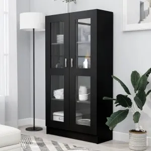 Dulap cu vitrină, negru, 82,5×30,5×150 cm, lemn prelucrat