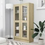 Dulap cu vitrină stejar sonoma 82,5×30,5×150 cm, lemn prelucrat