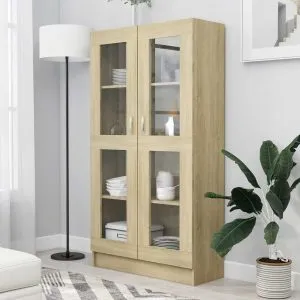 Dulap cu vitrină stejar sonoma 82,5×30,5×150 cm, lemn prelucrat