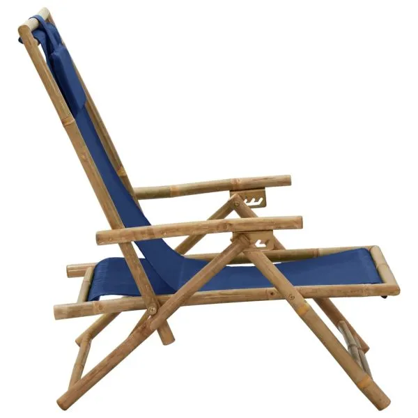 Scaun rabatabil de relaxare, bleumarin, bambus & țesătură
