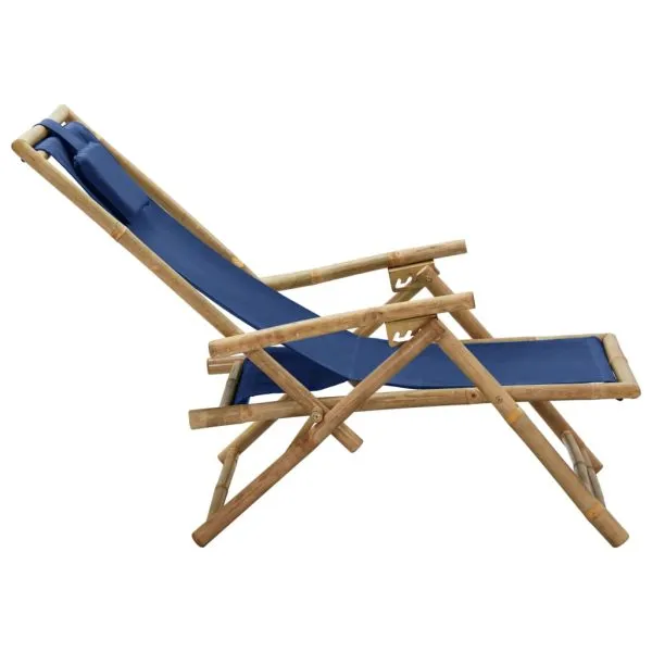 Scaun rabatabil de relaxare, bleumarin, bambus & țesătură