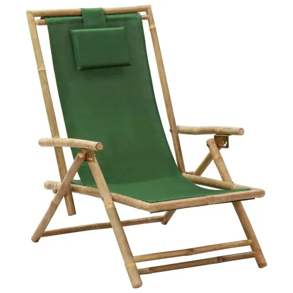 Scaun rabatabil de relaxare, verde, bambus & țesătură