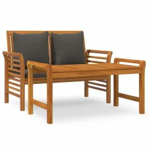 Set mobilier grădină cu perne gri închis, 2 piese, lemn masiv