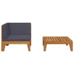 Set mobilier grădină cu perne, 2 piese, lemn masiv de acacia