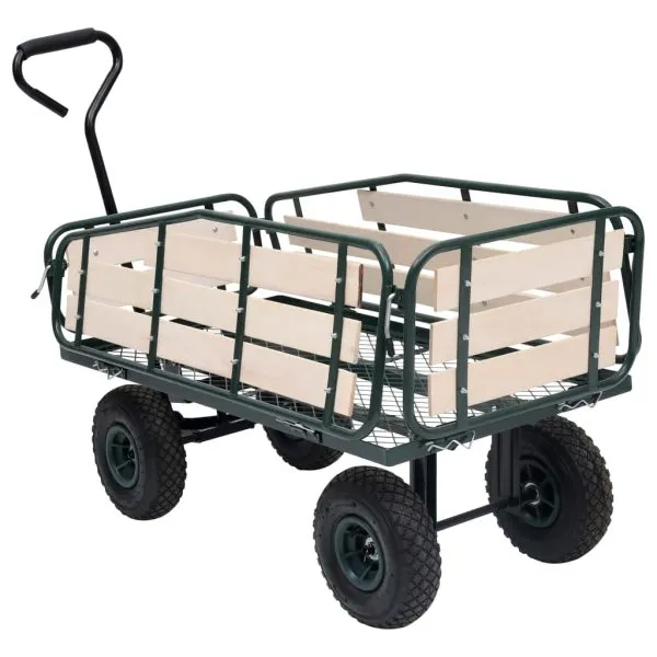 Cărucior manual de grădină, metal și lemn, 250 kg