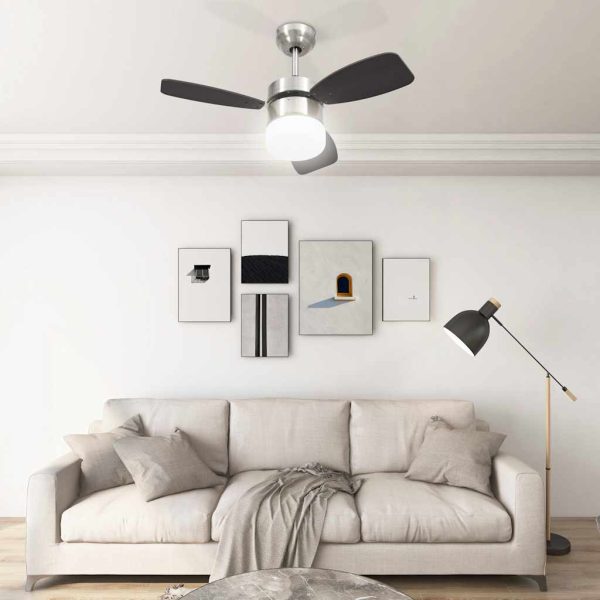 Ventilator tavan cu iluminare/telecomandă, maro închis, 76 cm