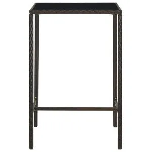 Masă de bar de grădină, maro, 70x70x110 cm, poliratan și sticlă