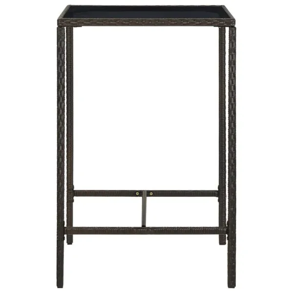 Masă de bar de grădină, maro, 70x70x110 cm, poliratan și sticlă