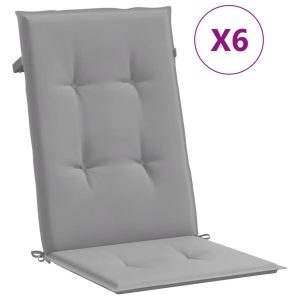 Perne scaun cu spătar înalt, 6 buc., gri, 120x50x3 cm, textil