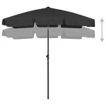Umbrelă de soare de plajă, negru, 180×120 cm