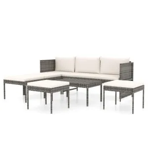 Set mobilier de grădină cu perne, 6 piese, gri, poliratan