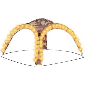 Cort de petrecere cu LED și 4 pereți, camuflaj, 3,6×3,6×2,3 m
