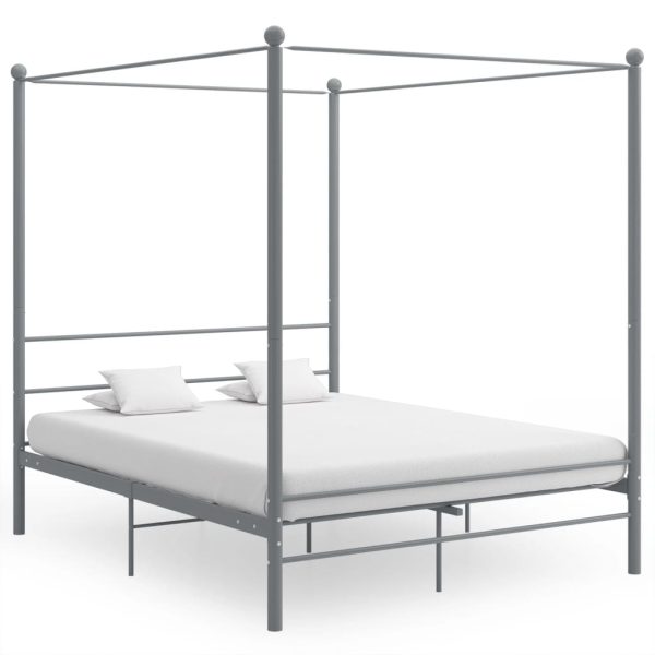 Cadru de pat cu baldachin, gri, 160×200 cm, metal