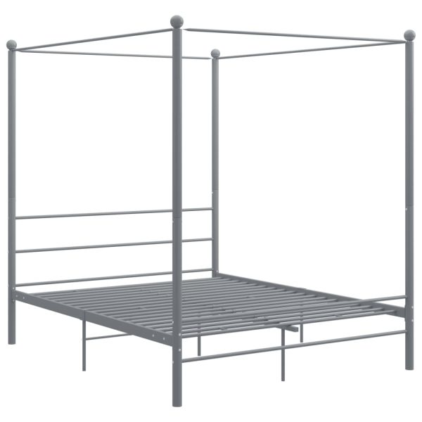 Cadru de pat cu baldachin, gri, 160×200 cm, metal