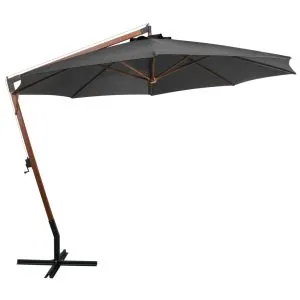 Umbrelă în consolă cu stâlp, antracit, 3,5×2,9 m, lemn de brad