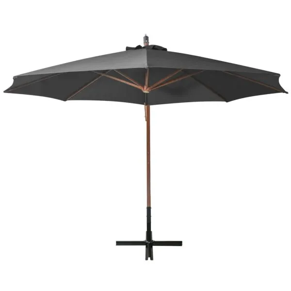 Umbrelă în consolă cu stâlp, antracit, 3,5×2,9 m, lemn de brad