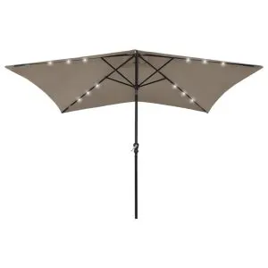 Umbrelă de soare cu stâlp din oțel & LED-uri, taupe, 2×3 m