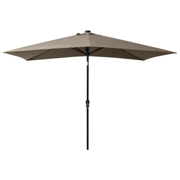 Umbrelă de soare cu stâlp din oțel & LED-uri, taupe, 2×3 m