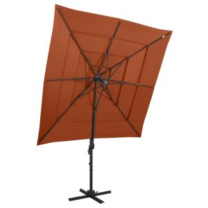 Umbrelă soare 4 niveluri, stâlp aluminiu, cărămiziu, 250×250 cm