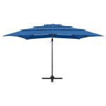 Umbrelă cu 4 niveluri, stâlp aluminiu, albastru azur 250×250 cm