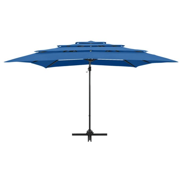 Umbrelă cu 4 niveluri, stâlp aluminiu, albastru azur 250×250 cm