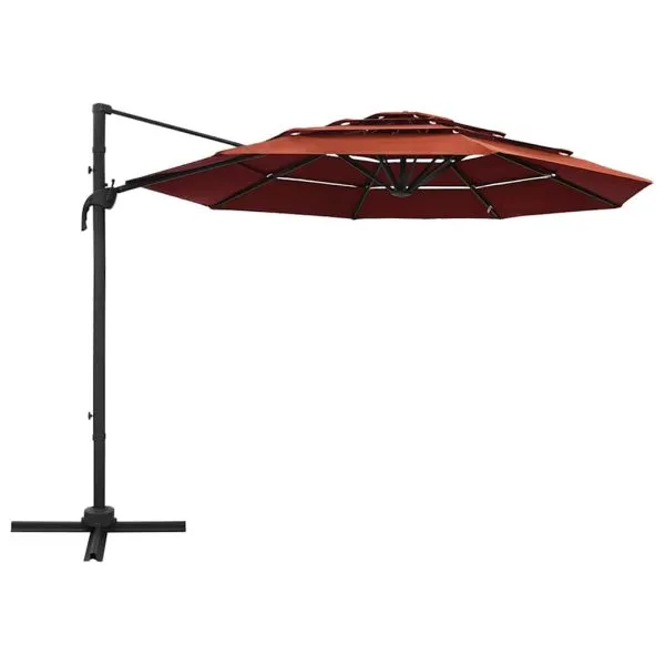 Umbrelă de soare cu 4 niveluri, stâlp aluminiu, cărămiziu 3×3 m