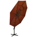 Umbrelă de soare cu 4 niveluri, stâlp aluminiu, cărămiziu 3×3 m