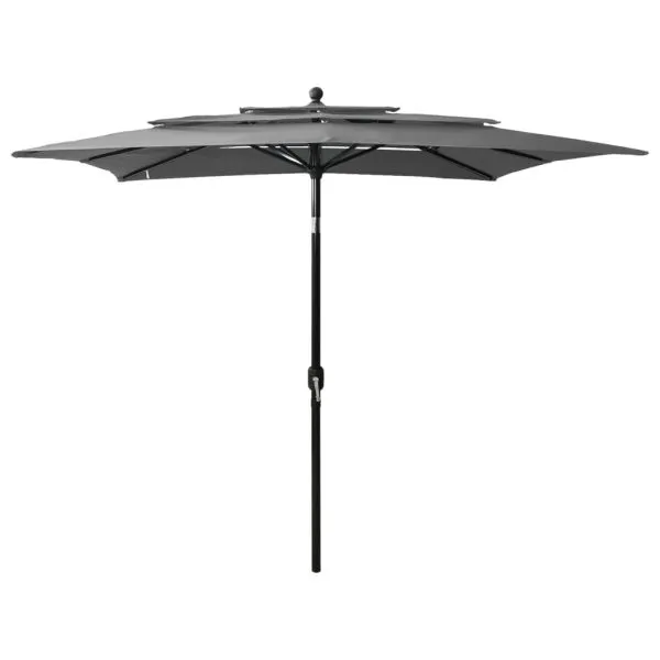 Umbrelă de soare 3 niveluri, stâlp aluminiu, antracit 2,5×2,5 m