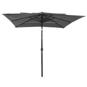 Umbrelă de soare 3 niveluri, stâlp aluminiu, antracit 2,5×2,5 m