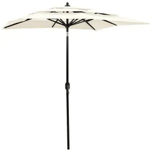 Umbrelă grădină 3 niveluri, stâlp din aluminiu, nisipiu, 2×2 m
