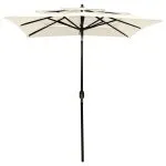 Umbrelă grădină 3 niveluri, stâlp din aluminiu, nisipiu, 2×2 m