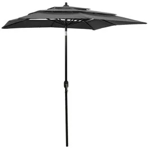 Umbrelă de grădină 3 niveluri, stâlp aluminiu, antracit, 2×2 m