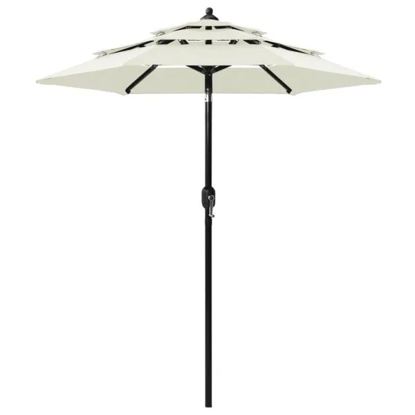 Umbrelă de grădină cu 3 niveluri, stâlp aluminiu, nisipiu, 2 m