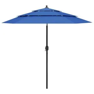 Umbrelă de grădină 3 niveluri, stâlp de aluminiu, azuriu, 2,5 m