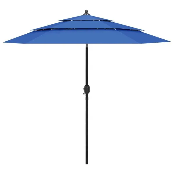 Umbrelă de grădină 3 niveluri, stâlp de aluminiu, azuriu, 2,5 m