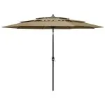 Umbrelă de grădină 3 niveluri, stâlp aluminiu, gri taupe, 3 m