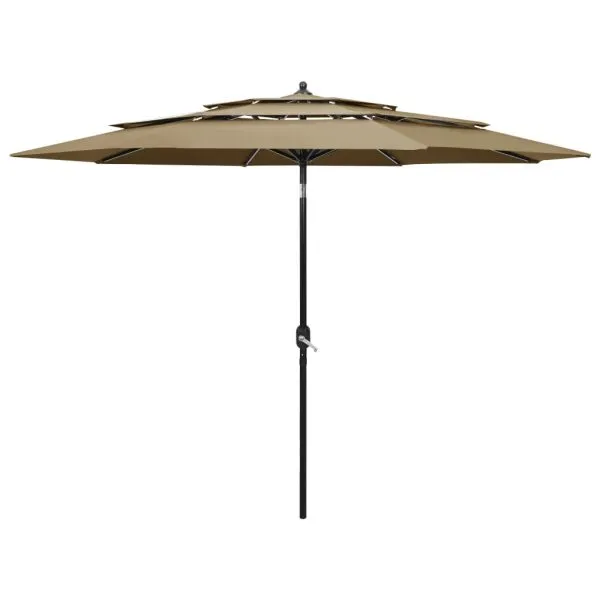 Umbrelă de grădină 3 niveluri, stâlp aluminiu, gri taupe, 3 m