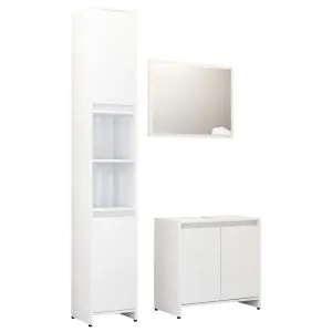 Set mobilier de baie, 3 piese, alb extralucios, lemn prelucrat
