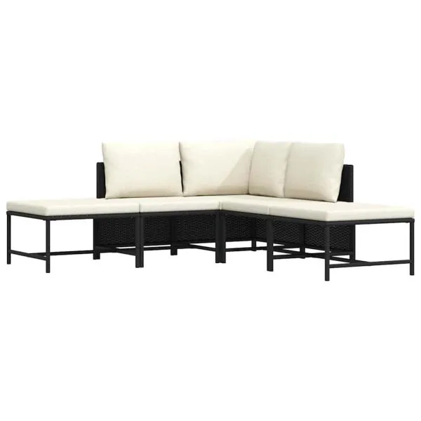 Set mobilier de grădină cu perne, 5 piese, negru, poliratan