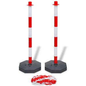 Set 4 stâlpi de blocare & 2 lanțuri de plastic, 10 m
