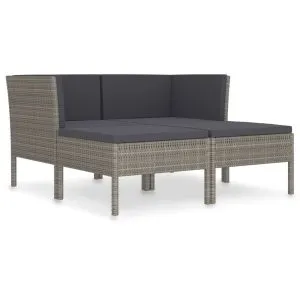 Set mobilier de grădină cu perne, 4 piese, poliratan, gri