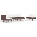 Set mobilier de grădină cu perne, 10 piese, maro, poliratan