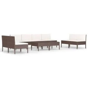Set mobilier de grădină cu perne, 10 piese, maro, poliratan
