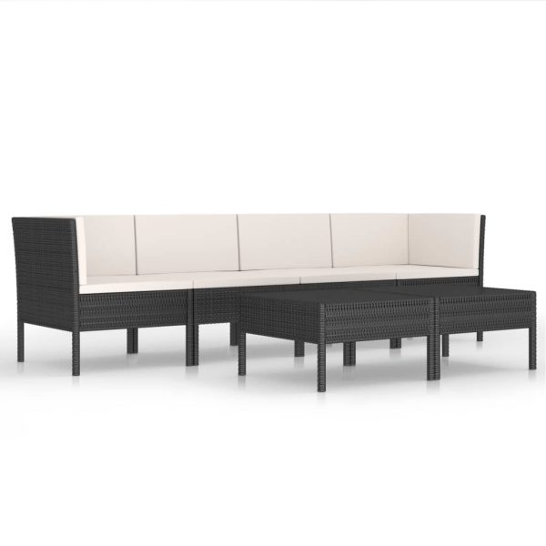 Set mobilier de grădină cu perne, 6 piese, negru, poliratan