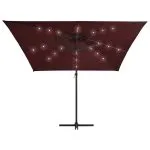Umbrelă în consolă de grădină cu LED-uri, roșu bordo 250×250 cm