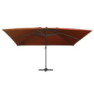 Umbrelă în consolă de grădină cu LED-uri, cărămiziu, 400×300 cm