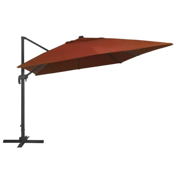 Umbrelă în consolă de grădină cu LED-uri, cărămiziu, 400×300 cm